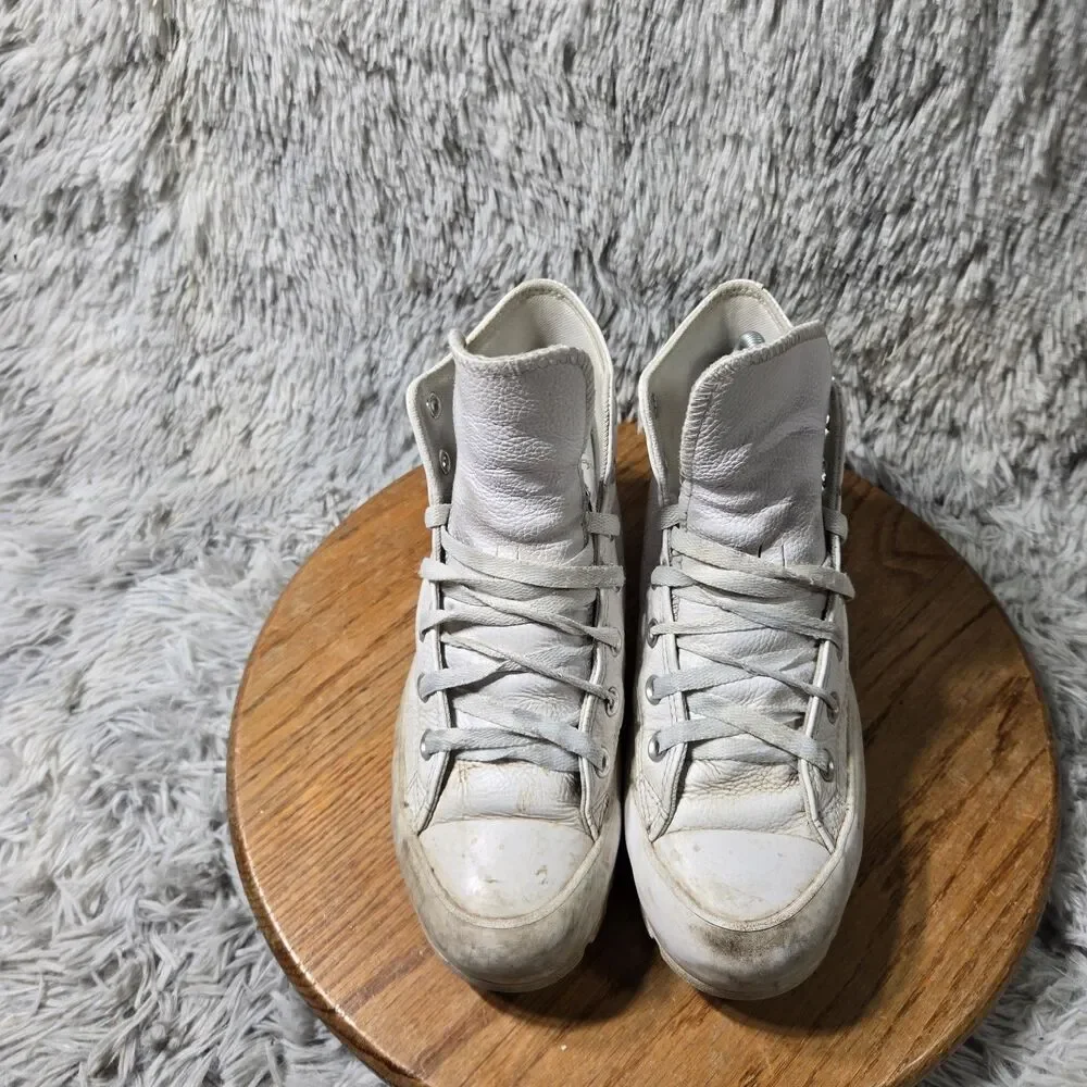 Converse Chuck Taylor Womens Size 8 White Leather Lug Sole Ankle Boots Sneakers